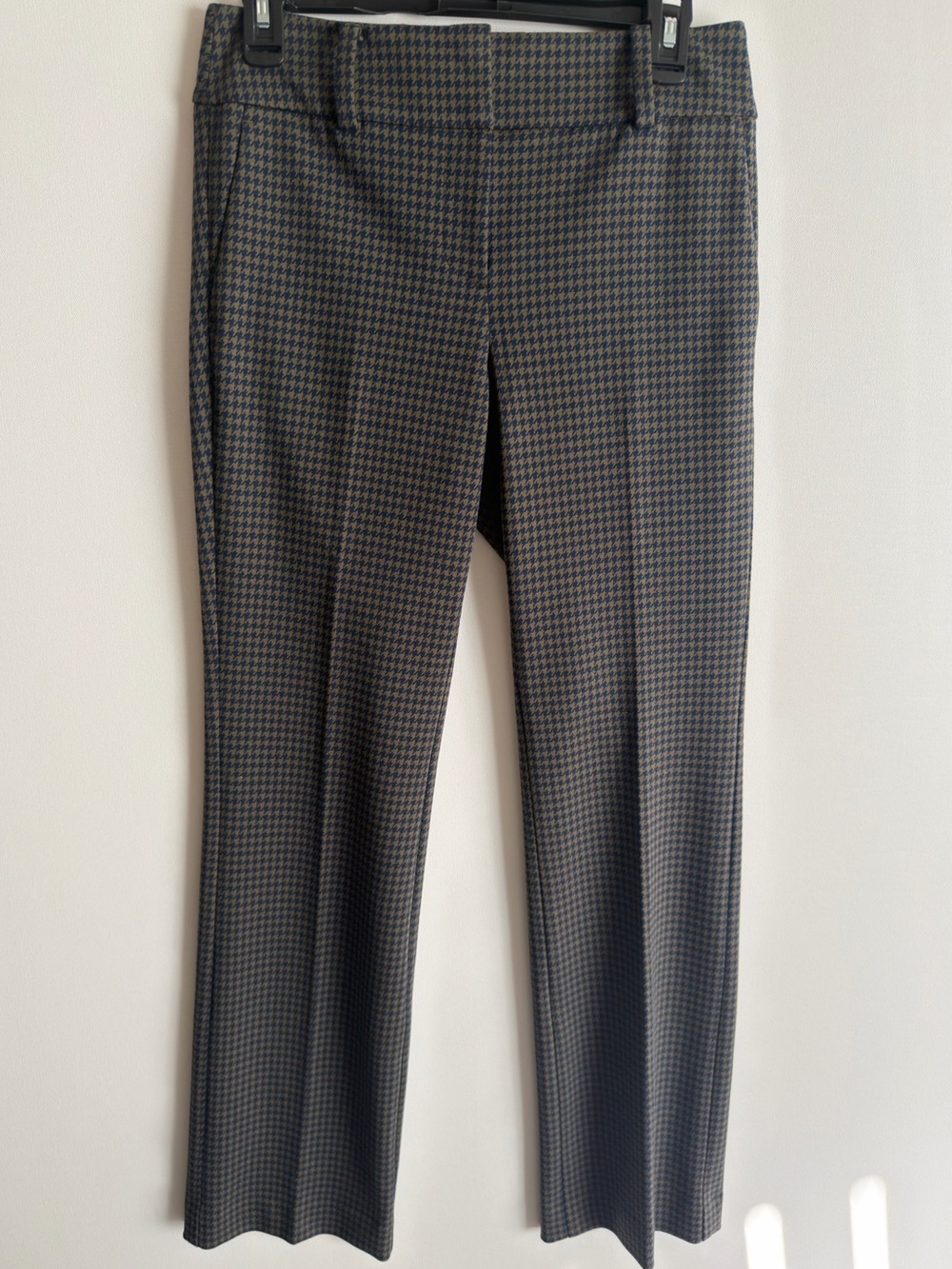 Ann Taylor The Trouser Mid Rise Full Length Green Navy Blue Houndstooth Pant 0